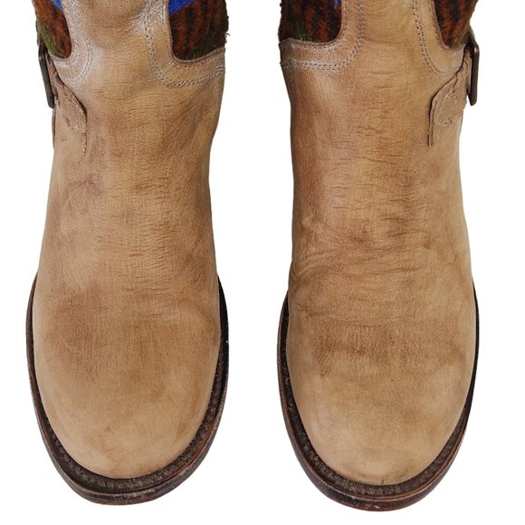 FREEBIRD BY STEVEN QUIXOTE TAN LEATHER WOOL BLANKET SOUTHWEST AZTEC BOOT QXOTE - Picture 10 of 15